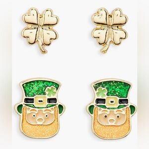 BaubleBar St Patrick’s Day 2 pair earrings Leprechaun Shamrock NWT